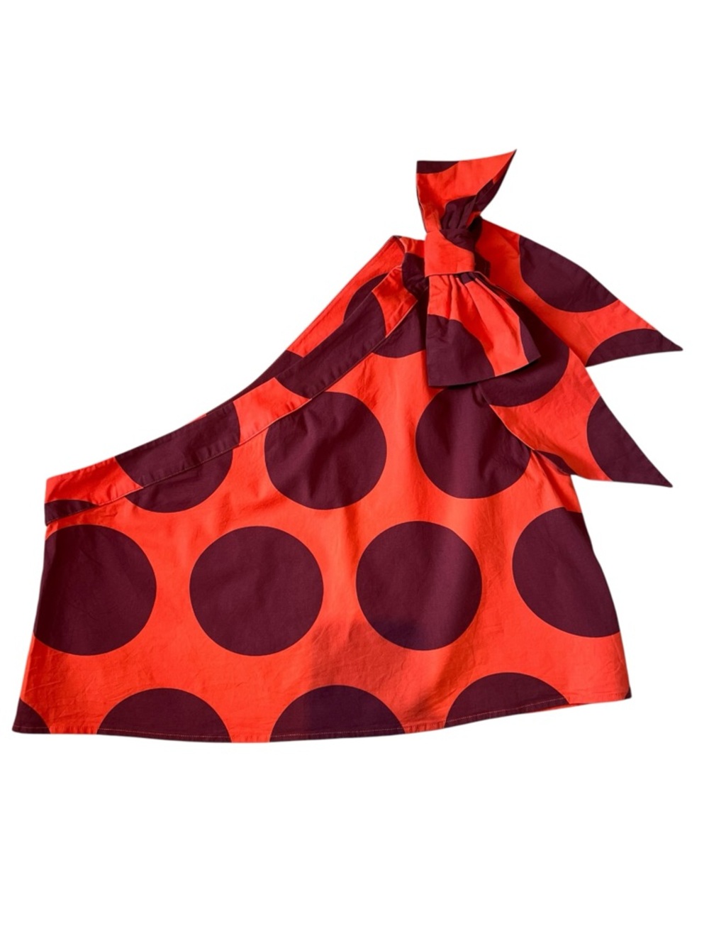 FARM Rio Red Orange One-Shoulder Polka Dot Top